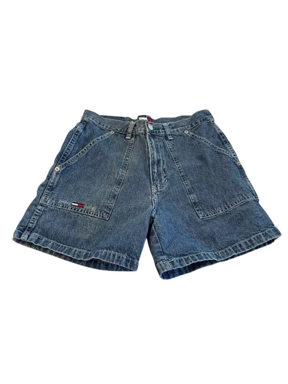 Vintage Tommy Hilfiger Junior High Waist Big Flag Denim Jean Shorts 90'S Size 5